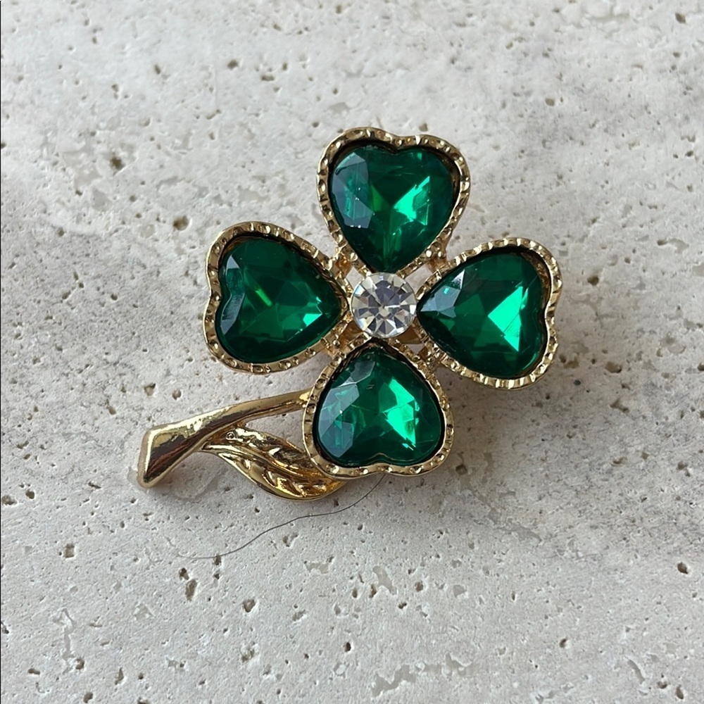 Elegant Gold and Green Clover Brooch